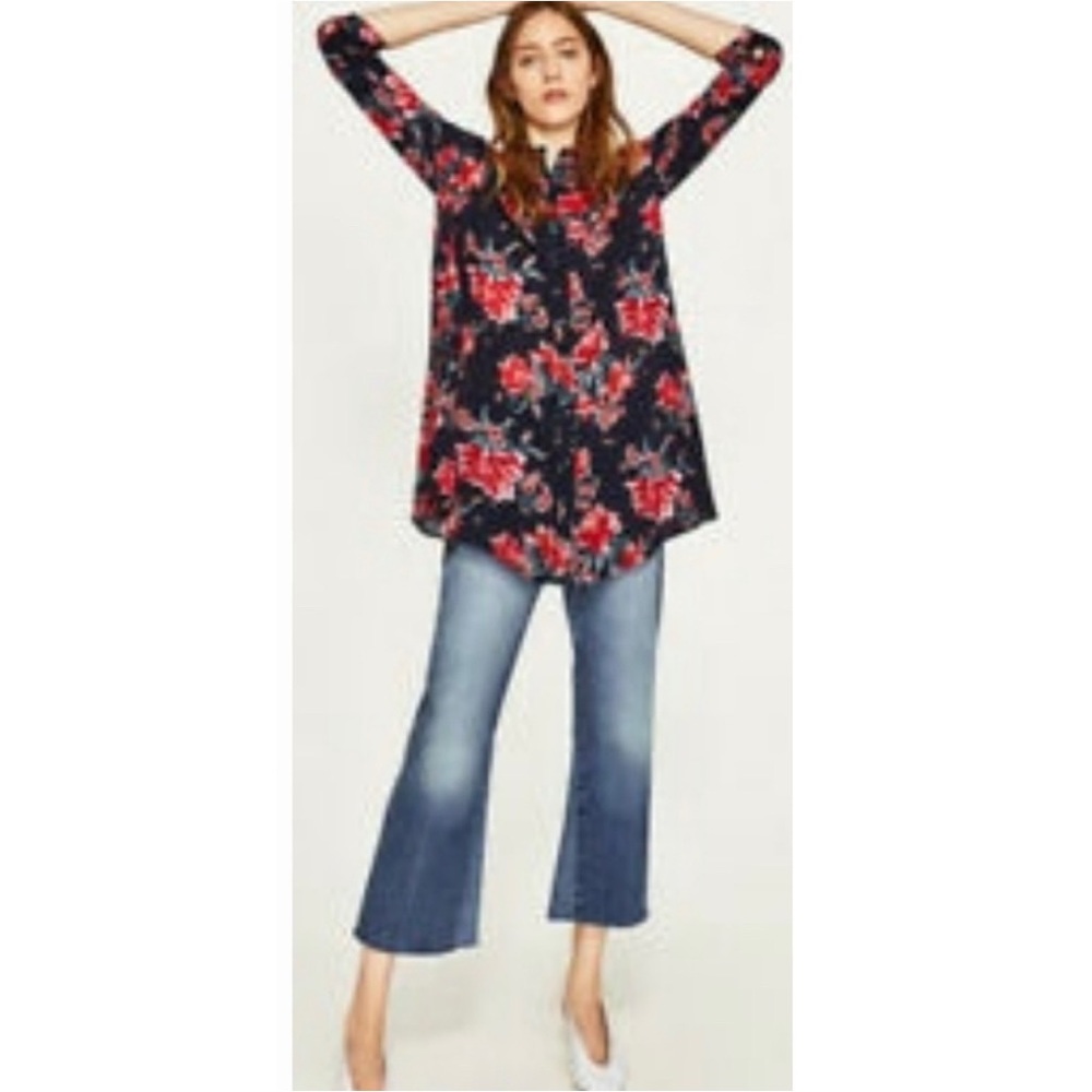 Zara | Floral Print Button Down Swing Tunic/Dress